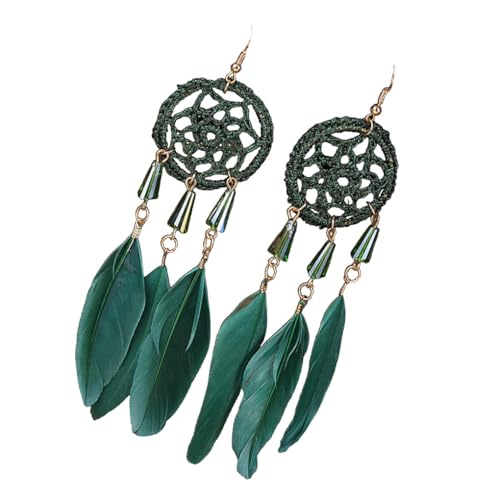 mophrati Böhmische Ohrringe Anhänger Fransen 1 Paar baumelnder Schmuck mit Traumfänger Design Mode Vintage für Frauen Mädchen, Pfauengrün von mophrati