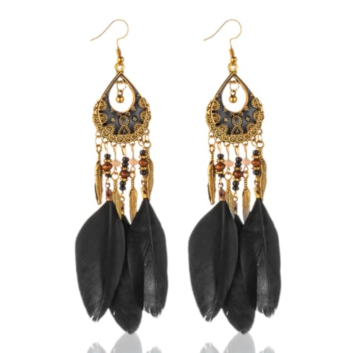 mophrati Bohemian Ohrringe Quaste Lang Klassisch 1 Paar Mehrlagig Elegant Mehrfarbig Moderner Stil Mode Accessoires Vintage, Altes Goldschwarz von mophrati