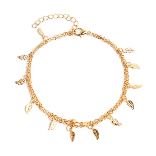 mophrati Fußkettchen Runde Perlen Blatt Vintage Stil Universelles Mode Accessoire Valentinstag Fußkettchen für Teenager Mädchen, Gold mophrati Fußkettchen Runde Perlen Blatt Vintage Stil Universelles Mode Accessoire Valentinstag Fußkettchen für Teenager Mädchen, Gold von mophrati