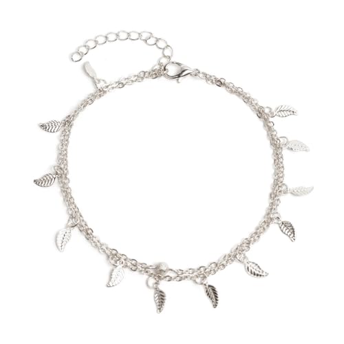 mophrati Fußkettchen Runde Perlen Blatt Vintage Stil Universelles Mode Accessoire Valentinstag Fußkettchen für Teenager Mädchen, Silber- von mophrati