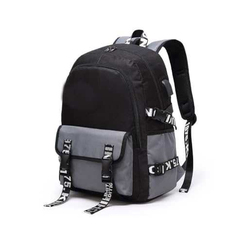 mophrati Mittelschulrucksack mit USB Ladegerät Büro Tablet Computer Tasche Camping Wasserflasche Tagesrucksack Mädchen Jungen, Schwarz von mophrati