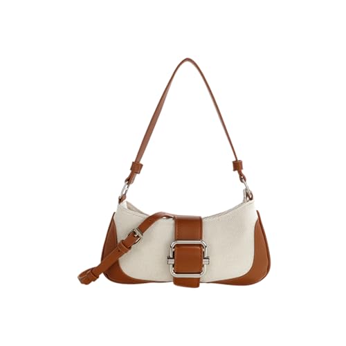 mophrati Retro Splicing Kontrastfarbe Handtaschen für Restaurant Date Nights Stoffnähte Schulter Umhängetaschen für Frauen, Hellbraun von mophrati