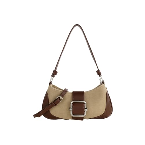 mophrati Retro Splicing Kontrastfarbe Handtaschen für Restaurant Date Nights Stoffnähte Schulter Umhängetaschen für Frauen, Kaffee von mophrati