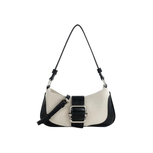 mophrati Retro Splicing Kontrastfarbe Handtaschen für Restaurant Date Nights Stoffnähte Schulter Umhängetaschen für Frauen, Schwarz von mophrati