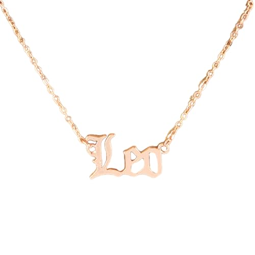 mophrati Vintage Zwölf Sternzeichen Buchstabe Zodiac Halskette DIY Creative Chic mit Display Karte Schmuck Kette Charm Anhänger Rose Gold, Löwe von mophrati
