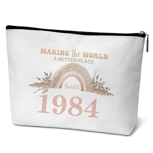 mopiuz B08 Geschenk zum 40. Geburtstag für Frauen, Boho-Regenbogen-Blumenmuster, Make-up-Tasche für Freundin, Schwester, Mutter, Ehefrau, Tante (Making The World a Better Place Since 1984), von mopiuz