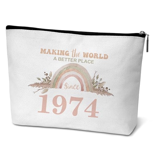 mopiuz B09 Make-up-Tasche zum 50. Geburtstag für Frauen, Boho, Regenbogen-Blumenmuster, 50 Jahre alt, Geburtstagsgeschenke für Freundin, Schwester, Mutter, Ehefrau, Tante (Making The World a Better von mopiuz