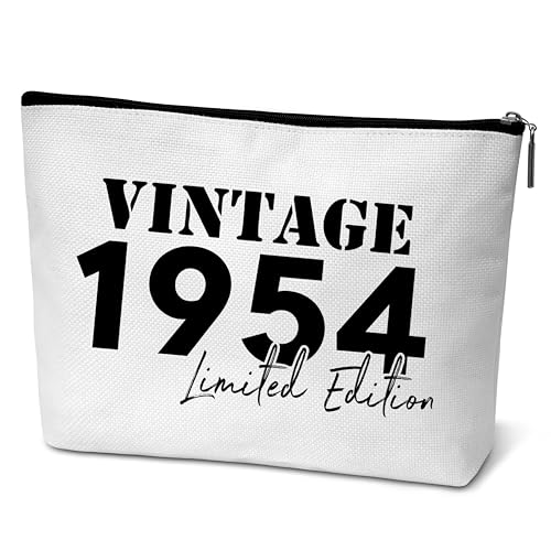 mopiuz Make-up-Tasche im Vintage-Stil von 1954, Geschenk zum 70. Geburtstag, Geschenke für Frauen, 70 Jahre alt, Geschenk für Freundin, Schwester, Mutter, Ehefrau, Tante - B41, Weiss/opulenter Garten von mopiuz