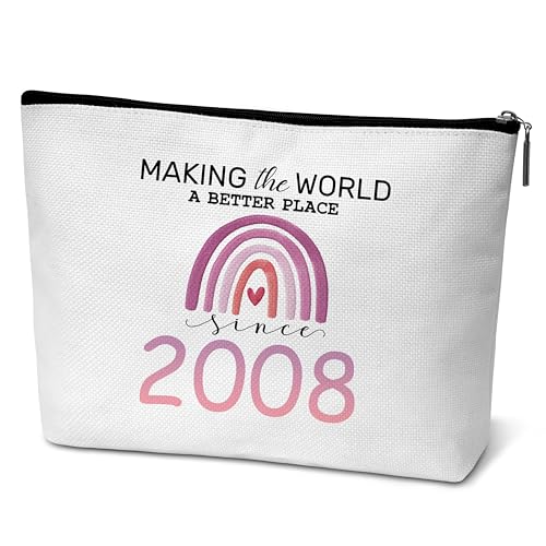 mopiuz Make-up-Tasche zum 16. Geburtstag, Aufschrift "Making The World a Better Place Since 2008", Boho-Regenbogenfarben, Geschenk zum 16. Geburtstag für Mädchen, Freundin, Tochter, Schwester, von mopiuz