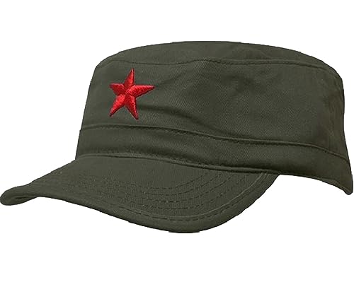 Damen Herren RUSSISCHE MILITÄRMÜTZE Roter Stern Fancy Dress Fidel Castro Vintage Military Mütze Cap (Green Red Star) von Morefaz