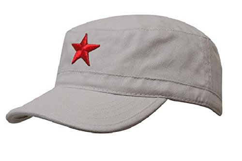 Damen Herren RUSSISCHE MILITÄRMÜTZE Roter Stern Fancy Dress Fidel Castro Vintage Military Mütze Cap (Stone Red Star) von Morefaz