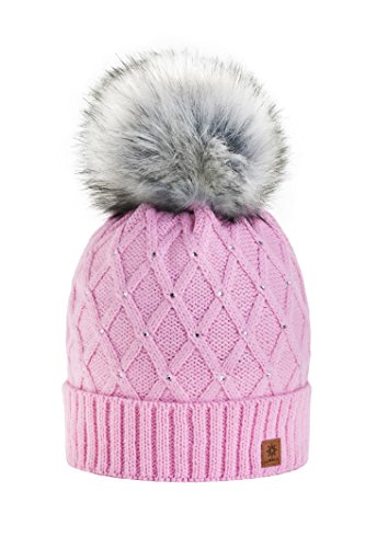 morefaz Wurm Winter Strickmütze Mütze Damen Kristalle Kiesel mit Große Bomme Pompon l SKI (MFAZ Ltd) von MFAZ Morefaz Ltd