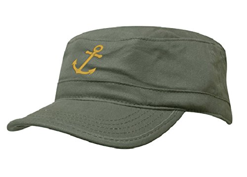 morefaz Kapitänsmütze Mütze Anker Army Military Baseballmütze Anchor Cap Schiff Yacht Captain (Green Gold) MFAZ Ltd von morefaz