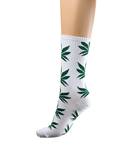 morefaz Socken Ganja Blatt Einmalige Anlage Weed Blatt drucken Unisex Baumwolle hohe Crew Athletische Rasta MFAZ Ltd (Socks White Green) von morefaz