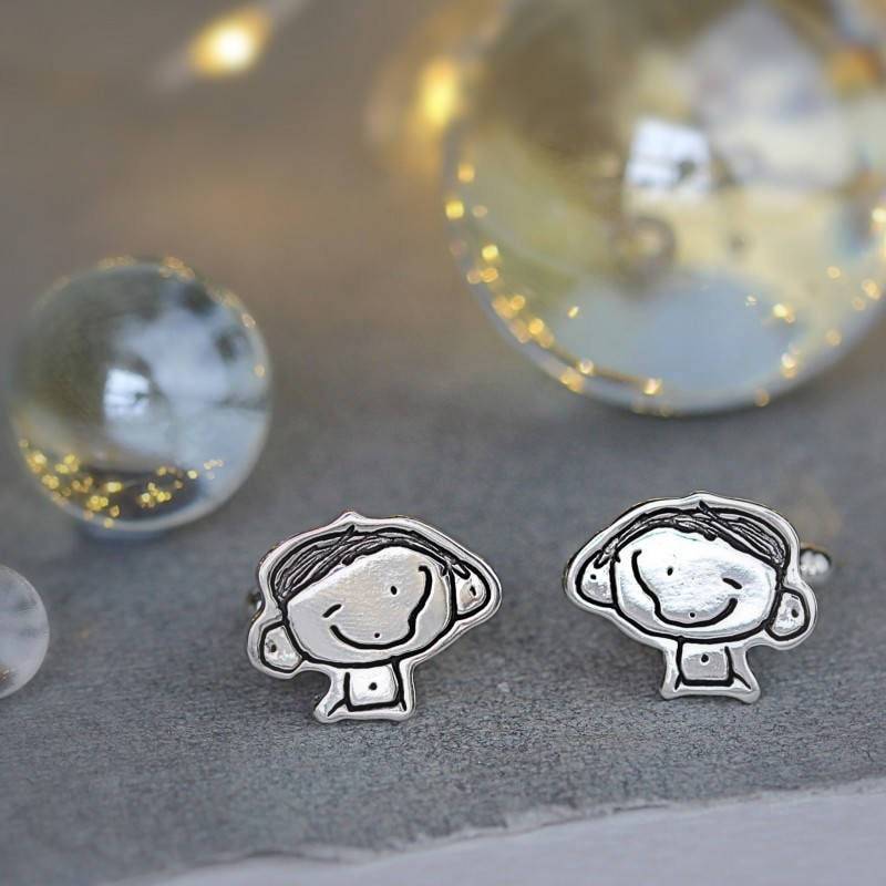 Kinderzeichnung Personalisierte Silber Manschettenknöpfe, Kinder Bild Kunst Kindheits-Andenken Für Weihnachten Weihnachtsgeschenk von morganandfrench