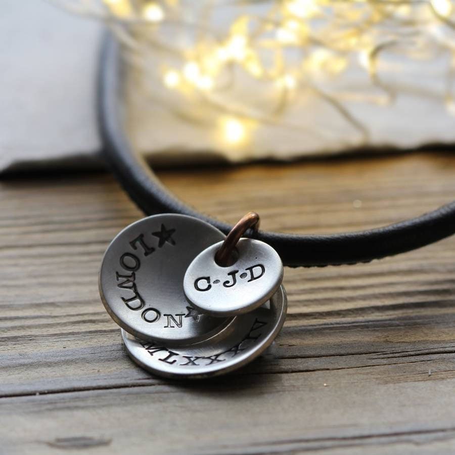 Personalisierte Silber Disk Und Leder Halskette, Herren Geschenk Weihnachten Weihnachtsgeschenk von morganandfrench