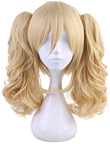 Morvally Kurze gerade blonde Bob-Winge mit zwei Jaw Claws Ponytail Haar für Cosplay, Halloween-Kostüm von morvally