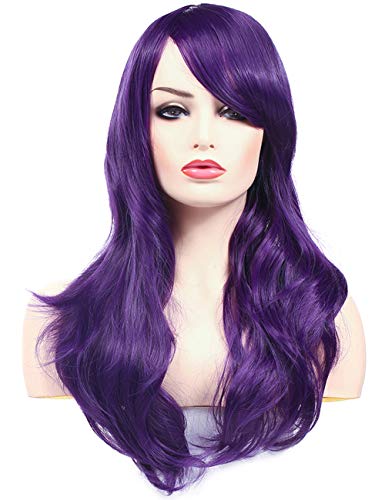 Morvally Perücke, 58 cm, lang, gewellt, hitzebeständig, glattes Haar, mit Pony, für Cosplay, Halloween, Partys von morvally