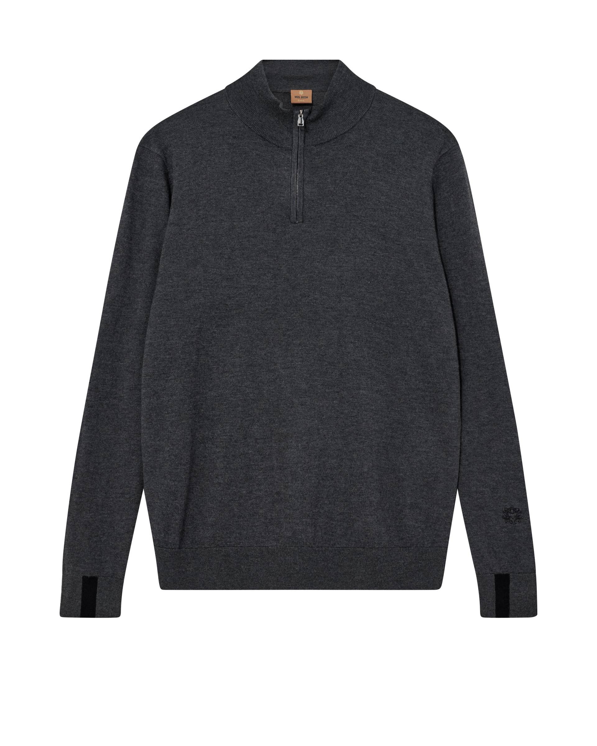 mos mosh gallery - MMGAdam Soft Zip Turtle Neck Knit charcoal melange - Gr. - XL von mos mosh gallery