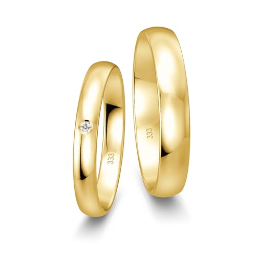 mosa & co. – Eheringe Gold 333 Paarpreis | Trauringe Gelbgold Classic poliert, massiv, mit Diamanten, 3 mm + 4 mm | inkl. Gravur, Schmuckbox & Echtheitszertifikat von mosa & co.