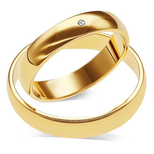 mosa & co. - Trauringe Gold 585 mit 4 mm Breite mit Diamant im Paarpreis für Sie und Ihn inkl. Gravur - Modell Classic Diamond - Echtgold 14k Eheringe Hochzeitsringe Verlobungsringe Partnerringe von mosa & co.