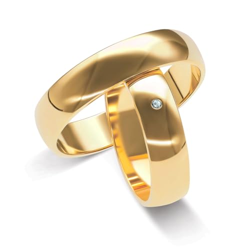 mosa & co. - Trauringe Gold 585 mit 5 mm Breite mit Diamant im Paarpreis für Sie und Ihn inkl. Gravur - Modell Classic Diamond - Echtgold 14k Eheringe Hochzeitsringe Verlobungsringe Partnerringe von mosa & co.