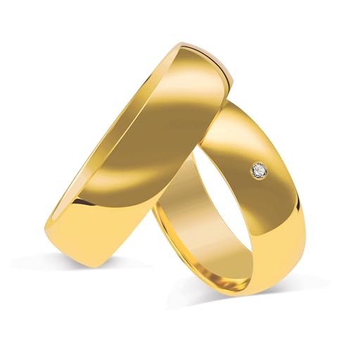 mosa & co. - Trauringe Gold 585 mit 6 mm Breite mit Diamant im Paarpreis für Sie und Ihn inkl. Gravur - Modell Classic Diamond - Echtgold 14k Eheringe Hochzeitsringe Verlobungsringe Partnerringe von mosa & co.