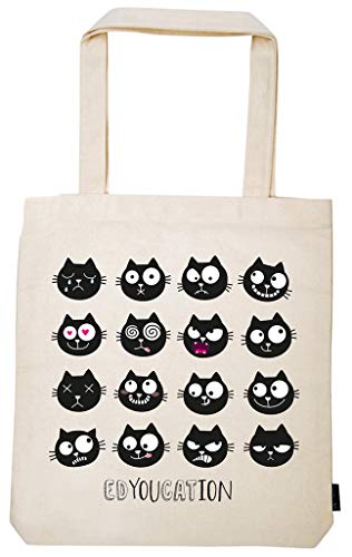 moses. Ed, The Cat Shopper Edyoucation | Tragetasche aus 100% Baumwolle | Einkaufstasche Umhängetasche, 42 cm, Natur von moses