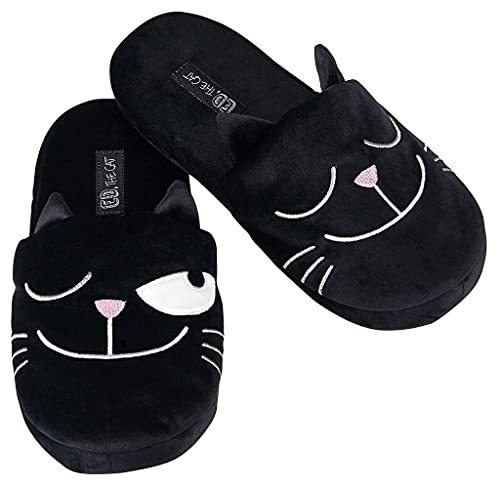 moses. Unisex Ed, The Cat Pantoffeln – Weiche Slipper für Zuhause, Hausschuhe im Katzendesign, Mit Anti-Rutsch-Sohle, Schuhgröße 36-42, Schwarz, One Size von moses