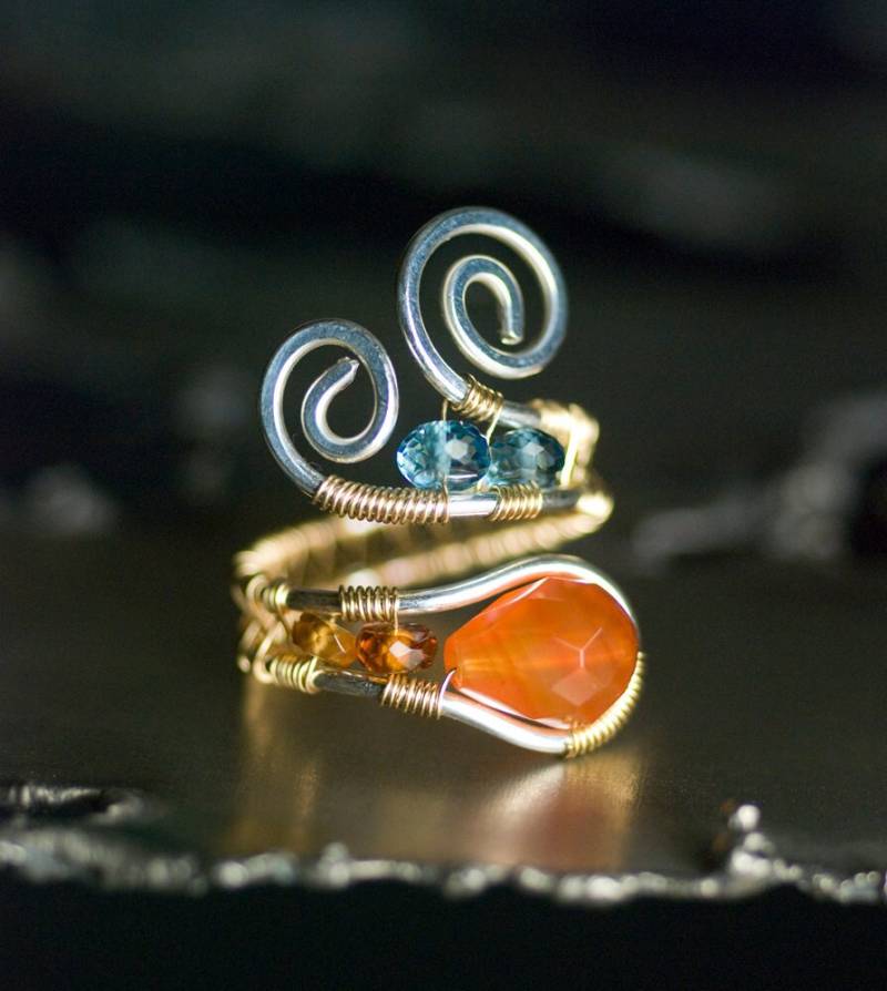 Roter Achat Ring 14K Gold Argentium Silberdraht Gewickelt Ring von mossandmist