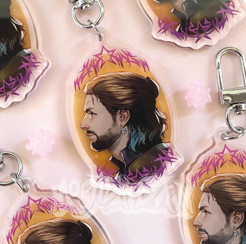 Gale Dekarios Baldurs Gate 3 Portrait Acrylic Charm Keychain von mostlyskinart