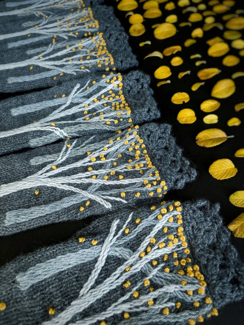 Gestickte Baum Fingerlose Handschuhe Graue Gestrickte Handschuhe Gestickte Baum Fingerlose Handschuhe Graue Gestrickte Handschuhe von mothembroideryshop