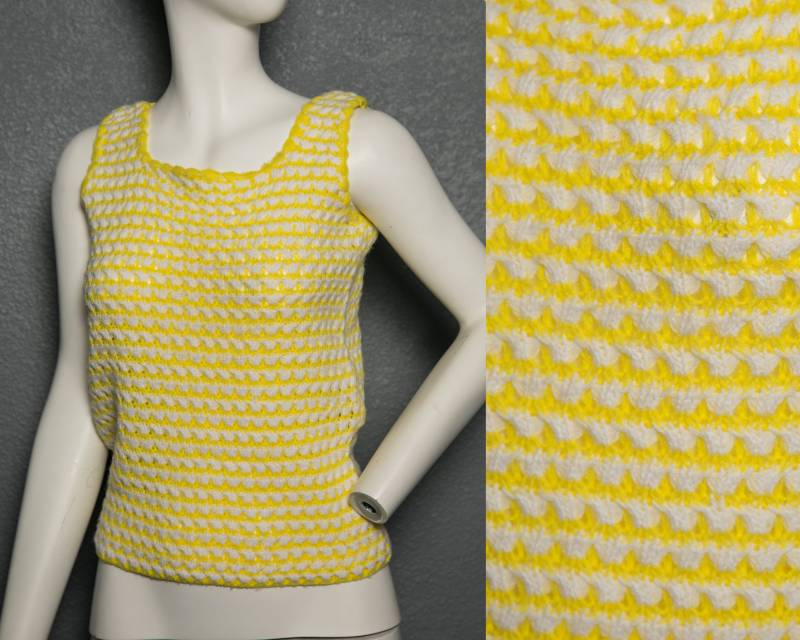 Fun 1970Er Gelb Weiß Strickpullover Tank Top Pullover Homemade - Medium von movementmattersco
