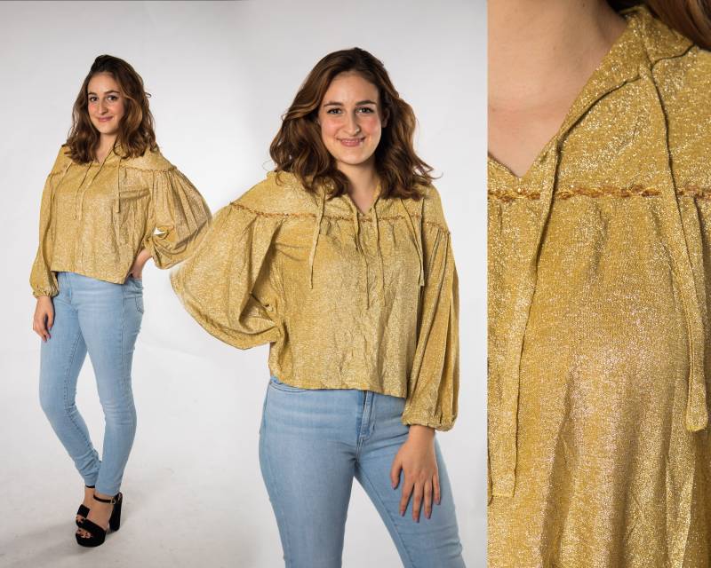 Fun 1970S Gold Shinny Pailletten Flowy Top By Dot Howie - Large von movementmattersco