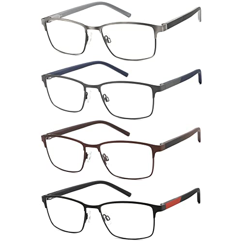 mrbobmslee 4er-Pack Lesebrille für Männer, Blaulichtblocker für Arbeiten am Computer, Schutz gegen UV-Strahlung/Augenbelastung/Blendung, Metallrahmenbrille mit Taschen（2.0） von mrbobmslee