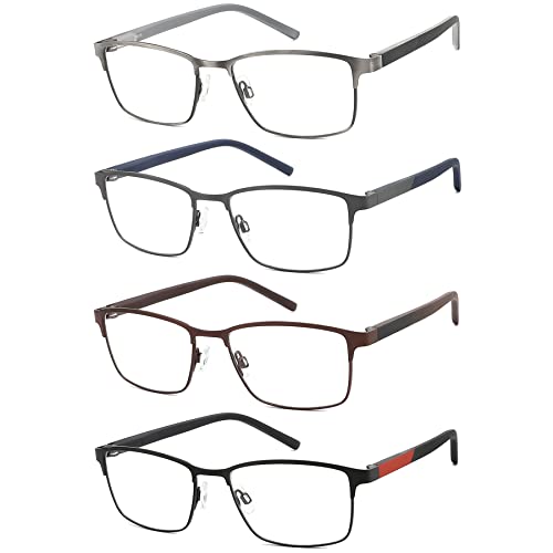 mrbobmslee 4er-Pack Lesebrille für Männer, Blaulichtblocker für Arbeiten am Computer, Schutz gegen UV-Strahlung/Augenbelastung/Blendung, Metallrahmenbrille mit Taschen（3.0） von mrbobmslee