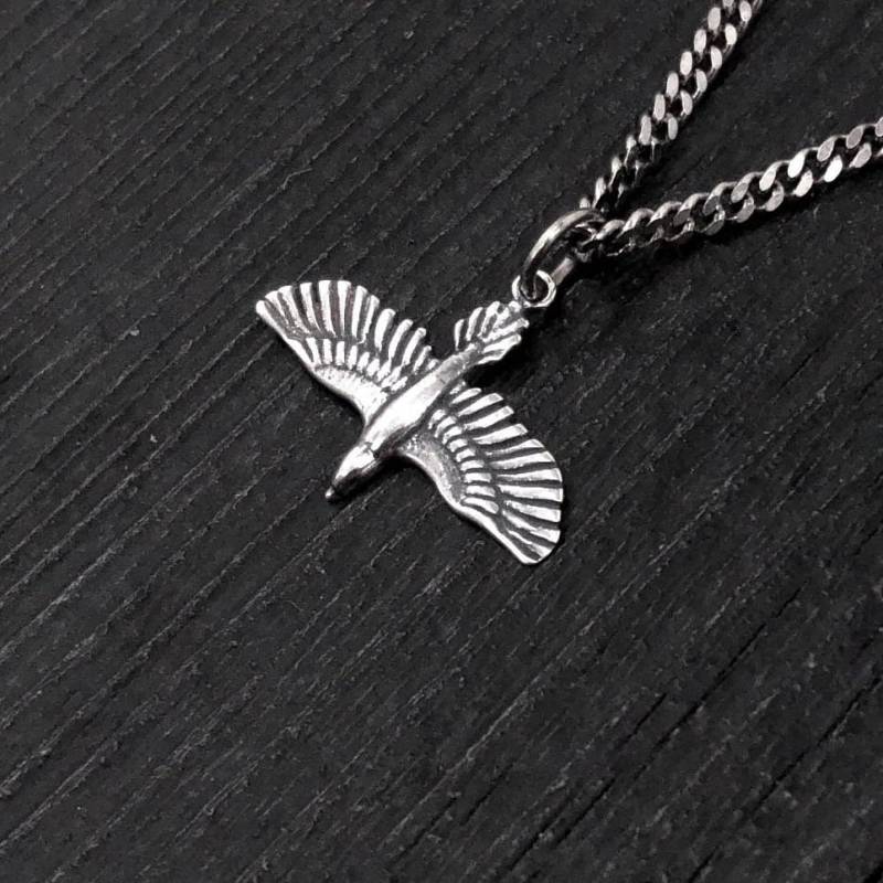 Aufsteigende Rabe Im Flug Charm Anhänger Halskette - Massiv 925 Sterling Silber Hand Gegossen von mrd74
