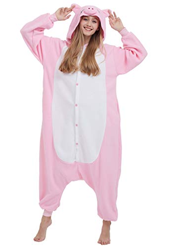 mrkrer Tier-Einteiler für Damen, Erwachsene, Halloween, Pyjama, Cosplay-Kostüm, mit Kapuze, Rosa, Schwein, M von mrkrer