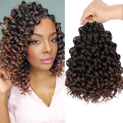 Mscat 10 Inch 8 Packs Gogo Curl Crochet Hair Ombre Brown Pre Looped Ocean Wave Crochet Hair Short Deep Twist Curly Bohemian Crochet Box Braids Synthetic Water Wave Braiding Hair for Women von mscat