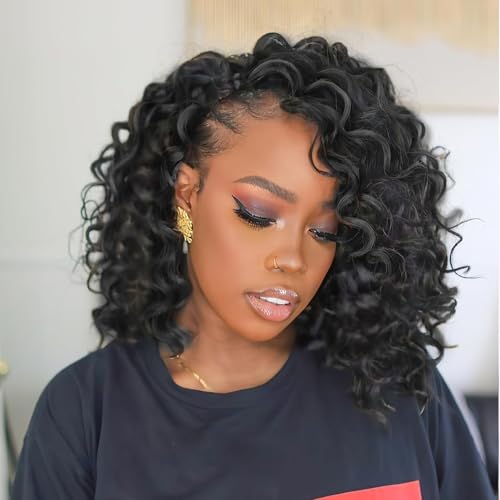 Mscat 10 Zoll Pre Looped Ocean Wave Crochet Hair 8 Packs Black Boho Ocean Braids Pre Twisted Synthetic Deep Wavy Crochet Hair for Women 1B# von mscat