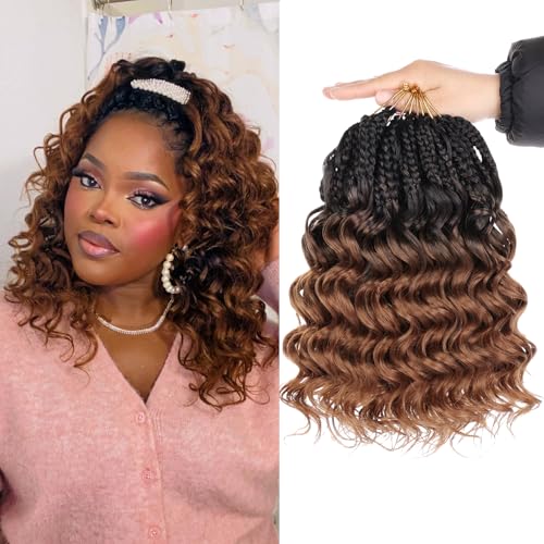 Mscat 10 Zoll Pre Looped Ocean Wave Crochet Hair 8 Packs Boho Ocean Braids Pre Twisted Synthetic Deep Wavy Crochet Hair for Women RS30# von mscat