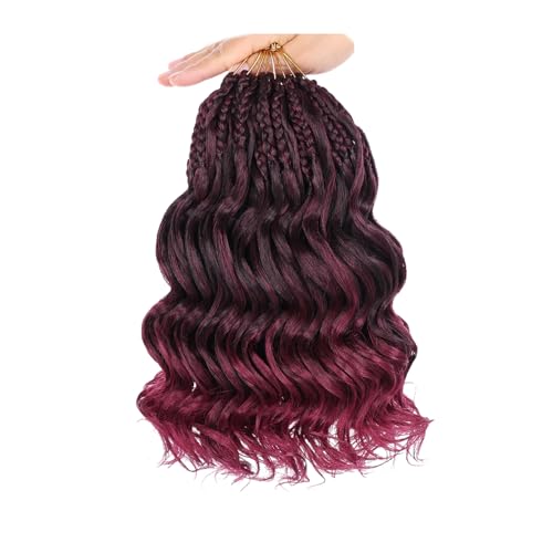 Mscat 10 Zoll Pre Looped Ocean Wave Crochet Hair 8 Packs Ombre Bungundy Boho Ocean Braids Pre Twisted Synthetic Deep Wavy Crochet Hair for Women Tbug# von mscat