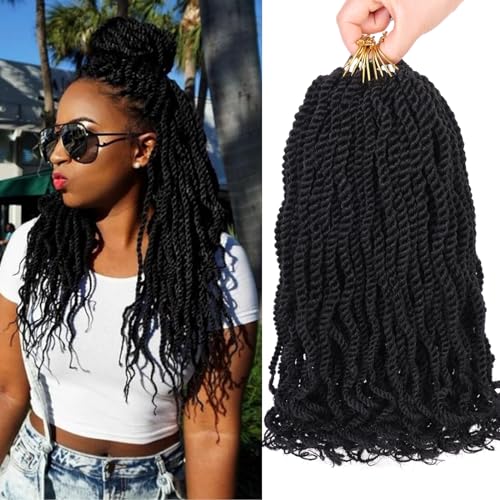 Mscat 14 Inch Wavy Senegalese Twist Crochet Hair 8 Pack Synthetic Short Pre Looped Kids Crochet Braids with Curly Ends Pre Twisted Small Havana Twist Braiding Hair for Black Women 1B# Mscat 14 Inch Wavy Senegalese Twist Crochet Hair 8 Pack Synthetic Short Pre Looped Kids Crochet Braids with Curly Ends Pre Twisted Small Havana Twist Braiding Hair for Black Women 1B# von mscat