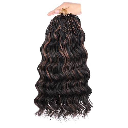 Mscat 14 Zoll Pre Looped Ocean Wave Crochet Hair 8 Packs Black Mixed Brown Boho Ocean Braids Pre Twisted Synthetic Deep Wavy Crochet Hair for Women 1BH30# von mscat