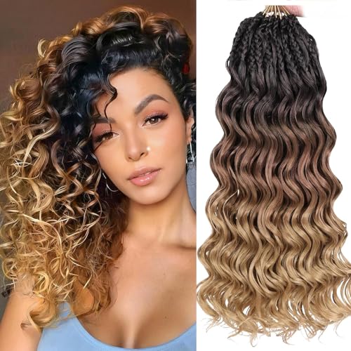 Mscat 14 Zoll Pre Looped Ocean Wave Crochet Hair 8 Packs Boho Ocean Braids Pre Twisted Synthetic Deep Wavy Crochet Hair for Women 1B3027# von mscat