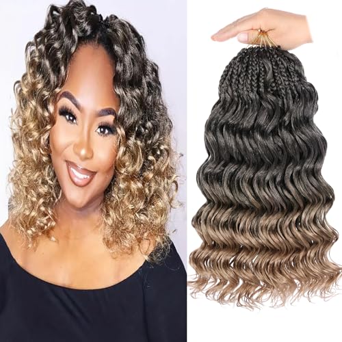 Mscat 14 Zoll Pre Looped Ocean Wave Crochet Hair 8 Packs Ombre Boho Ocean Braids Pre Twisted Synthetic Deep Wavy Crochet Hair for Women T27# von mscat
