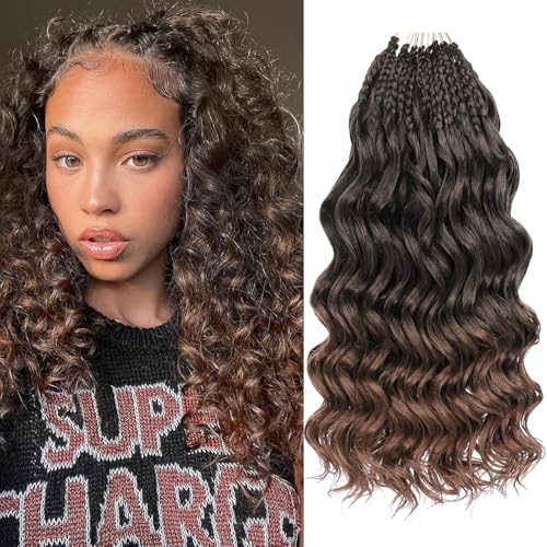 Mscat 14 Zoll Pre Looped Ocean Wave Crochet Hair 8 Packs Ombre Boho Ocean Braids Pre Twisted Synthetic Deep Wavy Crochet Hair for Women T30# von mscat