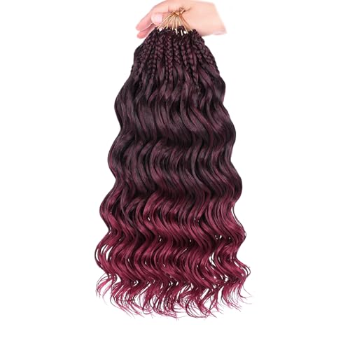 Mscat 14 Zoll Pre Looped Ocean Wave Crochet Hair 8 Packs Ombre Bungundy Boho Ocean Braids Pre Twisted Synthetic Deep Wavy Crochet Hair for Women Tbug# von mscat
