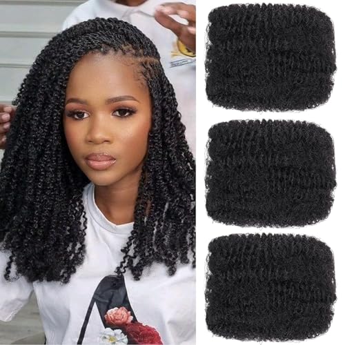Mscat 16 Inch 3 Bundles Afro Kinky Curly Braiding Bulk Women Hair For Spring Twist Hair Natural Black Afro Kinkys Bulk Hair Synthetic For Dreadlocks Extensions Repair Locs Springy Twists 30g/pack(1B#) von mscat
