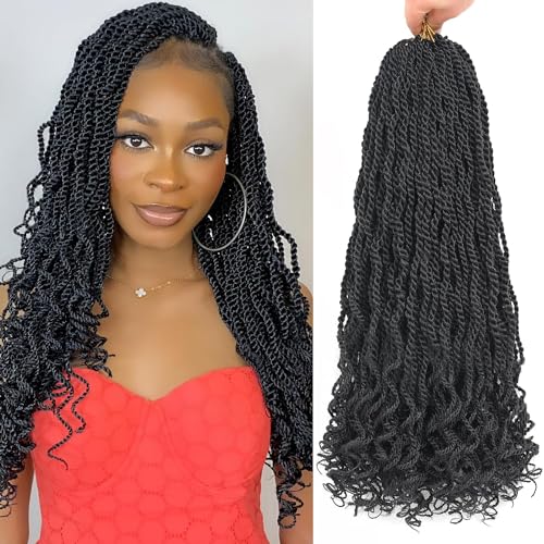 Mscat 18 Inch Wavy Senegalese Twist Crochet Hair 8 Packs Pre-Looped Passion Twist Crochet Hair With Curly Ends Synthetic Havana Twist Braiding Hair Extension for Women Kids 1B# von mscat